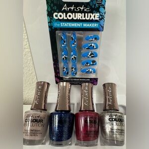 Blue Cowprint Press-On Nails + 4 New Bottles of Nail Polish